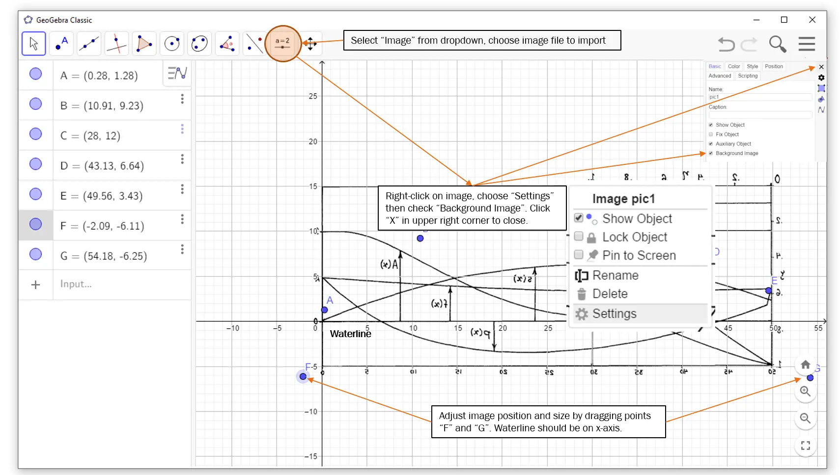 Placing background image in Geogebra