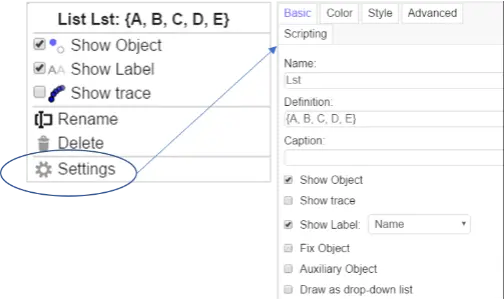 Geogebra settings dialog