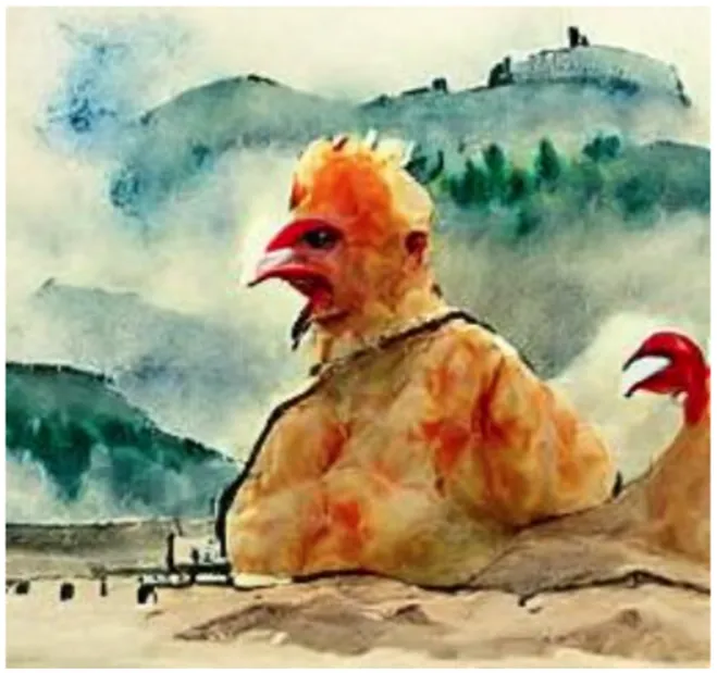 The chicken contemplates Werner Herzog